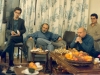از راست : احمد هدی، رضا براهنی، محمد حقوقی و علی دهباشی در جلسه شعرخوانی منزل حسن فدایی ( اسفند 1365)